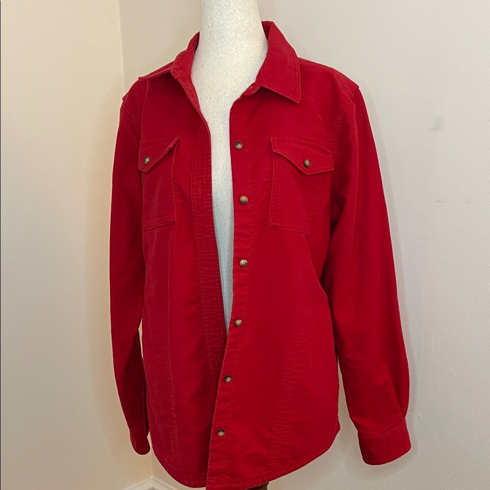 Orvis Red Shirt Jacket Medium Cotton Blend Snap Front Shacket